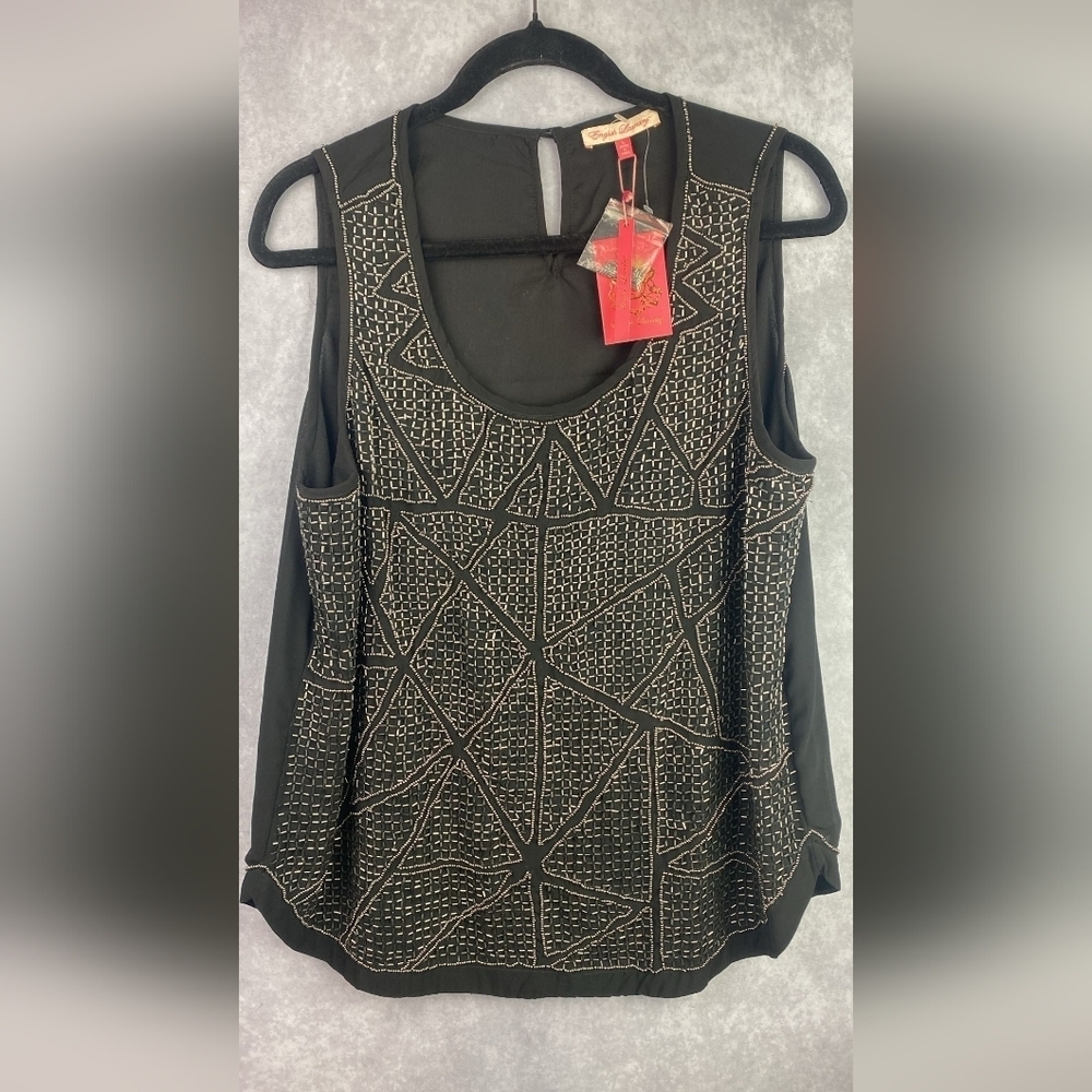 Engligh laundry Embellished black studded dressy tank Top Women's Size‎ L